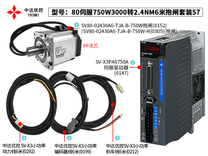 80伺服750W3000转2.4NM6米抱闸套装57