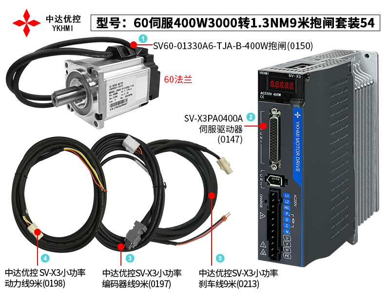 60伺服400W3000转1.3NM9米抱闸套装54