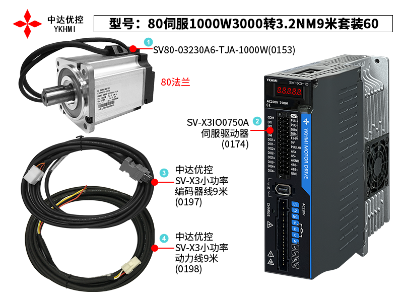 80伺服1000W3000转3.2NM9米套装60(0174)