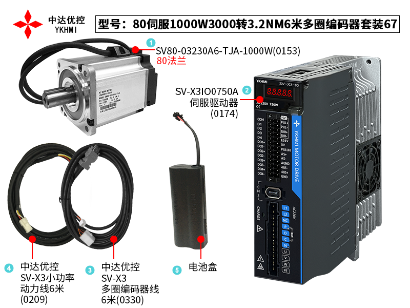 80伺服1000W3000转3.2NM6米多圈编码器套装67(0174)